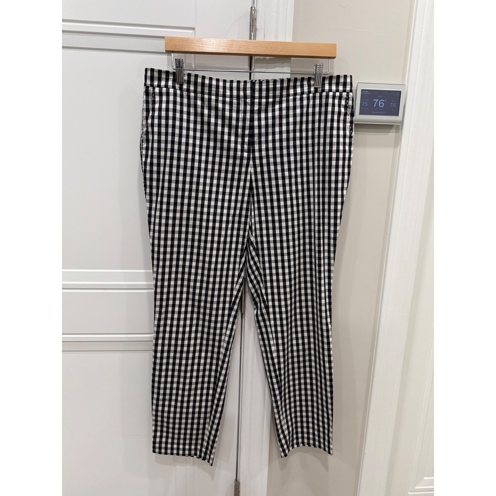 Lafayette 148 New York Black White Gingham‎ Check Slim Leg Pants Size 12